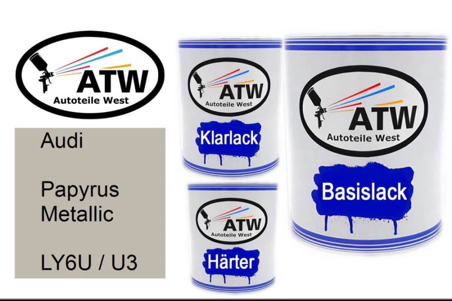 Audi, Papyrus Metallic, LY6U / U3: 1L Lackdose + 1L Klarlack + 500ml Härter - Set, von ATW Autoteile West.